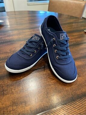 BOBS from Skechers Women’s Navy Canvas Slip In Lace-Up Sneakers 7.5 Wide